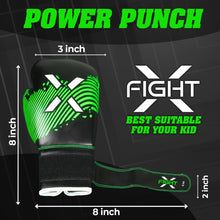 Load image into Gallery viewer, Fightx Kids Boxing Gloves for 3-8 Years, Punching Bag Training Youth Boxing Gloves for 8-12, Kids MMA Gloves Junior Kickboxing Muay Thai Glove 4-6oz Toddler UFC Boxing Gloves (Black/Green, 6oz)