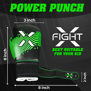 Fightx Kids Boxing Gloves for 3-8 Years, Punching Bag Training Youth Boxing Gloves for 8-12, Kids MMA Gloves Junior Kickboxing Muay Thai Glove 4-6oz Toddler UFC Boxing Gloves (Black/Green, 6oz)