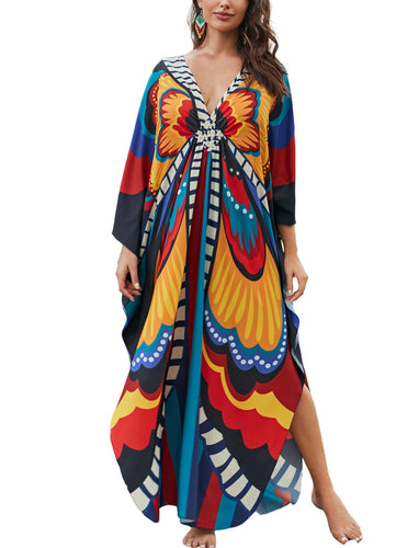 KECVOT Kaftan Dresses for Women Plus Size Batwing Sleeve Caftans Long Bathing Suit Cover Up Maxi Beach Dress Loungewear