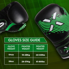 Load image into Gallery viewer, Fightx Kids Boxing Gloves for 3-8 Years, Punching Bag Training Youth Boxing Gloves for 8-12, Kids MMA Gloves Junior Kickboxing Muay Thai Glove 4-6oz Toddler UFC Boxing Gloves (Black/Green, 6oz)