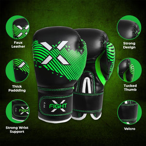 Fightx Kids Boxing Gloves for 3-8 Years, Punching Bag Training Youth Boxing Gloves for 8-12, Kids MMA Gloves Junior Kickboxing Muay Thai Glove 4-6oz Toddler UFC Boxing Gloves (Black/Green, 6oz)