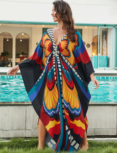 KECVOT Kaftan Dresses for Women Plus Size Batwing Sleeve Caftans Long Bathing Suit Cover Up Maxi Beach Dress Loungewear