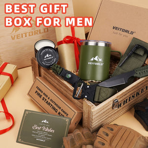 Veitorld Gifts Box for Men, Gifts Set for Man, Cool Birthday Gifts for Him Brother Guys Boyfriend Husband from Wife, Unique Father Day Dad Gifts from Daughter Son, Outdoor Camping Presents