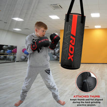 Load image into Gallery viewer, RDX Kids Boxing Gloves Sparring and Muay Thai Maya Hide Leather, Kara Patent Pending Junior Training Mitt for Kickboxing, Punching Bag, Focus Pads, MMA, Thai Pad, Double End Ball Punching Gloves