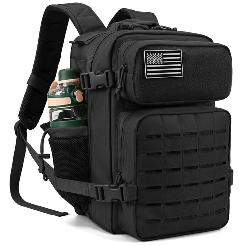 QT&QY 25L Military Tactical Backpacks For men Survival Army Laser cut Molle Daypack small EDC Bug Out Bag Gym Rucksack With Dual Cup Holders medical Rucksack Black