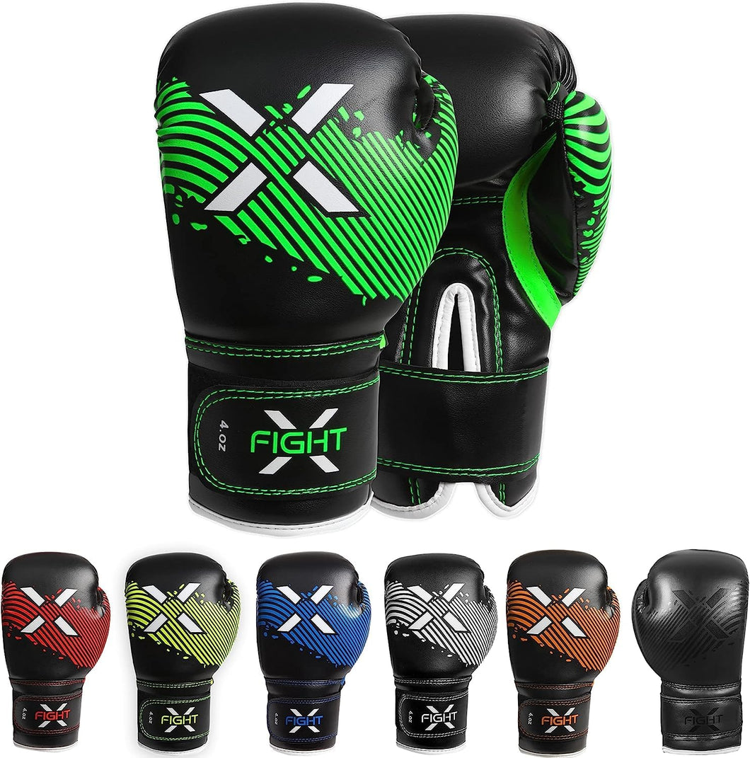 Fightx Kids Boxing Gloves for 3-8 Years, Punching Bag Training Youth Boxing Gloves for 8-12, Kids MMA Gloves Junior Kickboxing Muay Thai Glove 4-6oz Toddler UFC Boxing Gloves (Black/Green, 6oz)