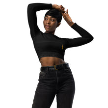 Load image into Gallery viewer, Black and Gold Recycled long-sleeve crop top